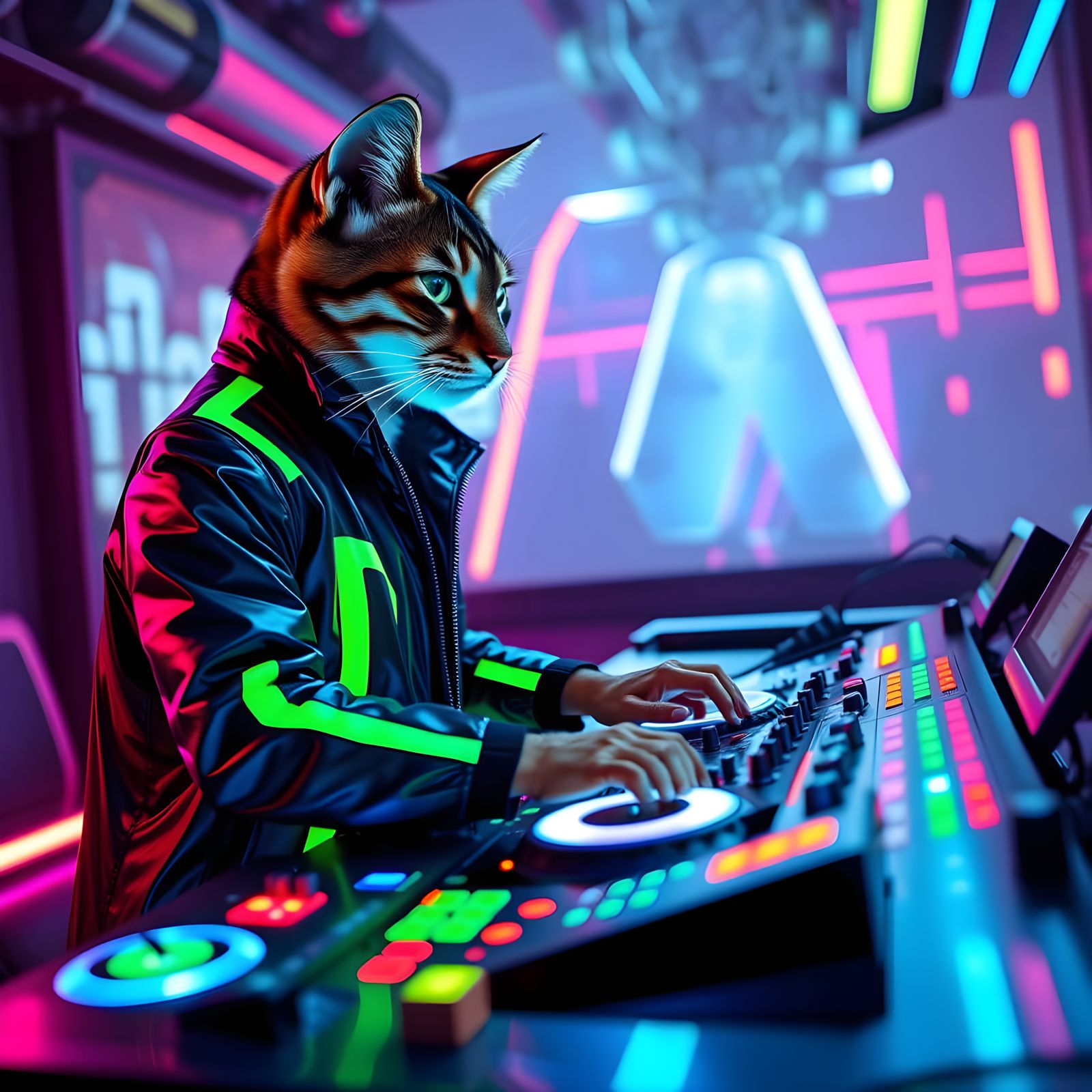 Cyberpunk Feline DJ Shines Bright
