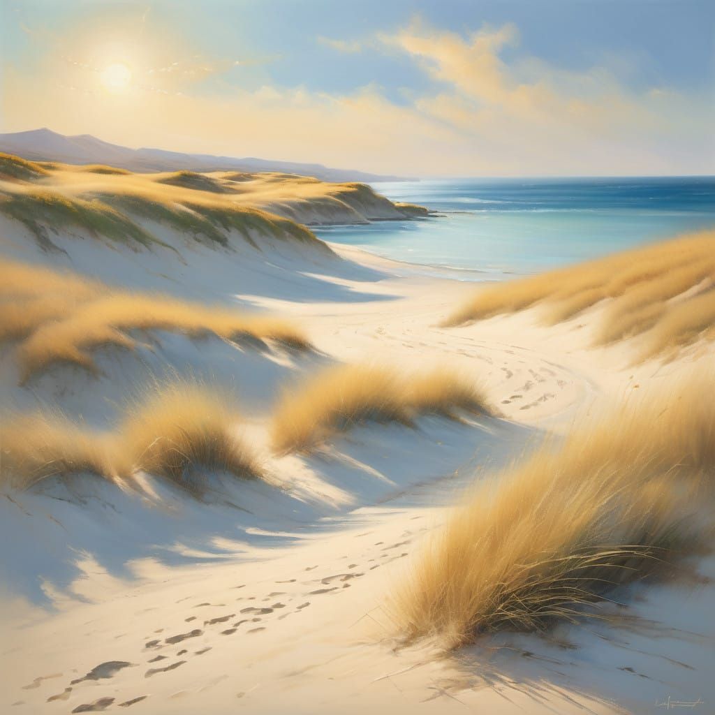 Idyllic Beach Scene in Warm, Golden Hues