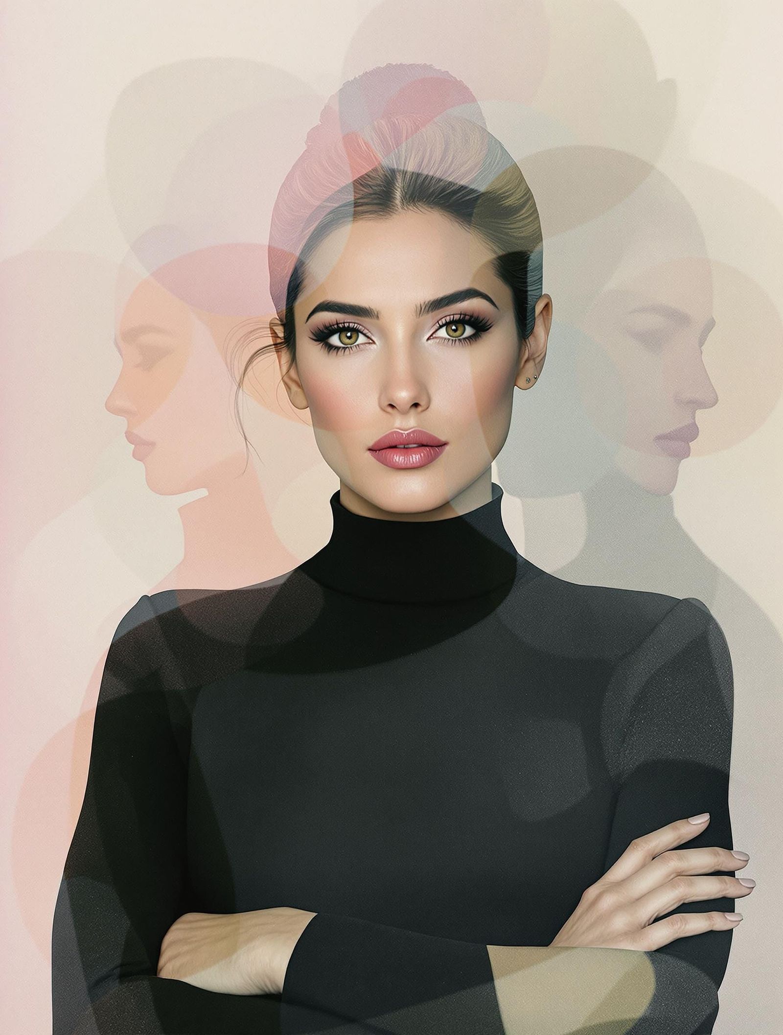 Italian Woman in Muted Color Pigment Print with Pastel Overl...