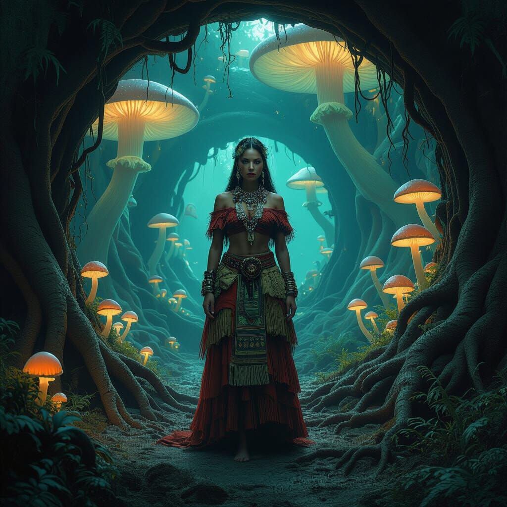 Maori Woman in Surreal Underworld, Dark Fantasy Neo-Futurism...