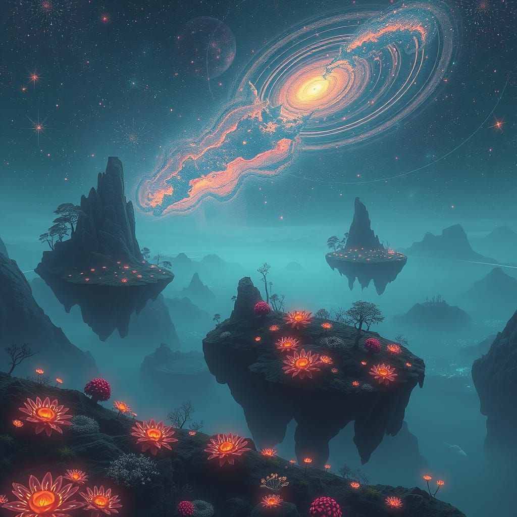Surreal Dreamscapes with Floating Islands and Swirling Galax...