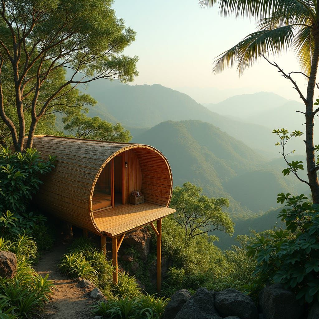 Bamboo Shelter in Tropical Hilly Landscape