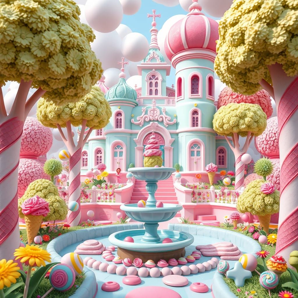 Colorful Ice Cream Palace and Garden of Sweets