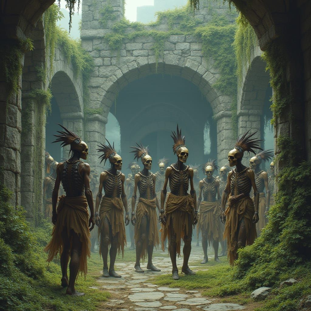 Skeletal Warriors in Ancient Ruin Landscape