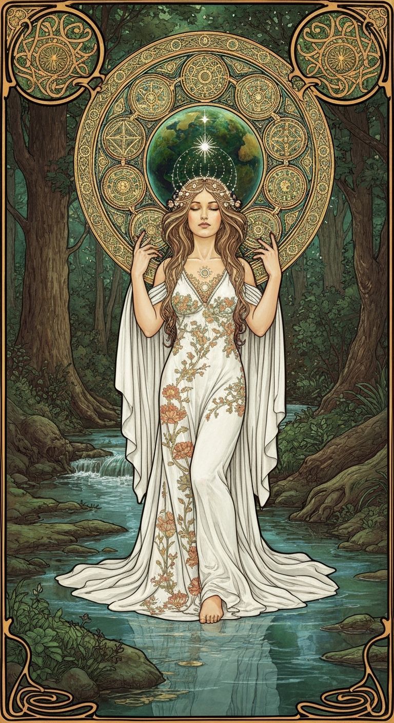 Floral Earth Goddess in Art Nouveau Style