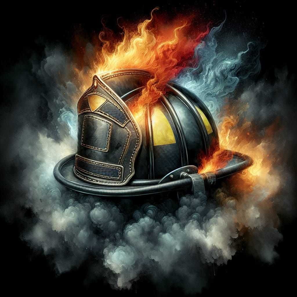 Fireman's Helmet with Flames in Watercolor Style