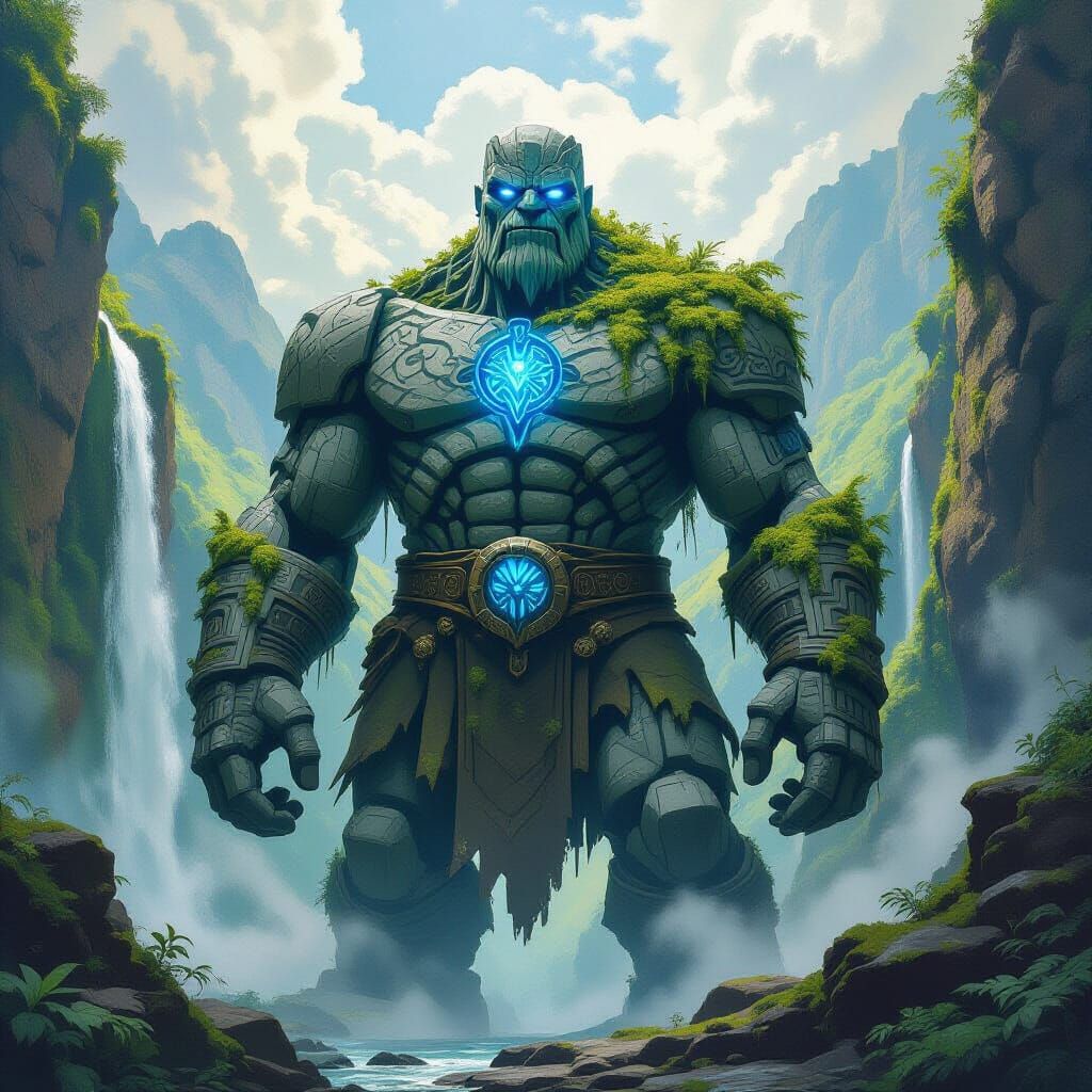 Celtic Stone Golem Guardian in Impressionist Style