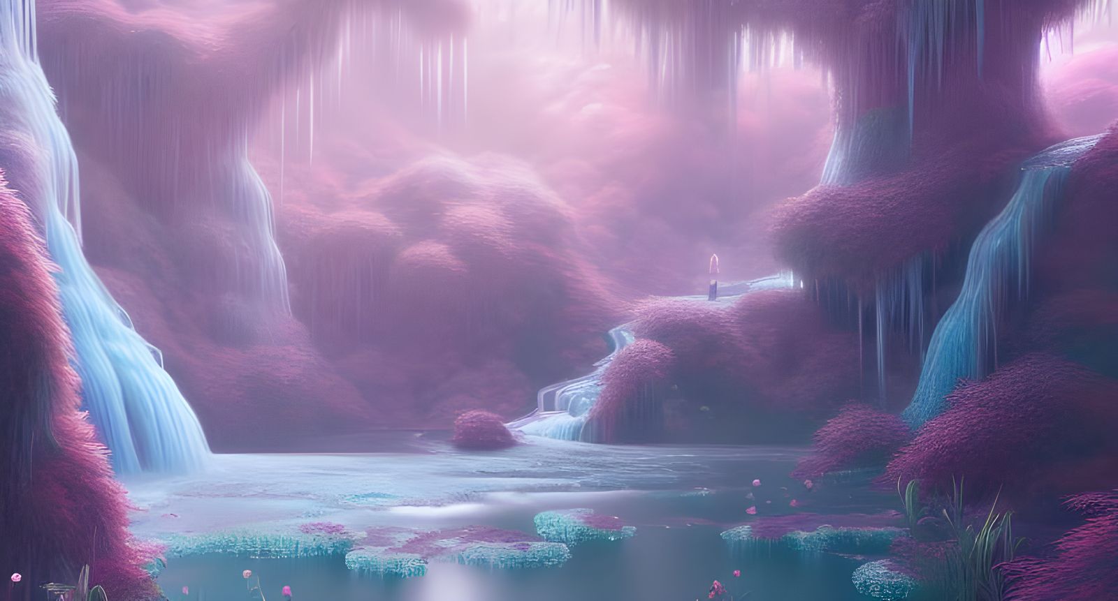 Peaceful Fantasy Landscape with Luminous Stars