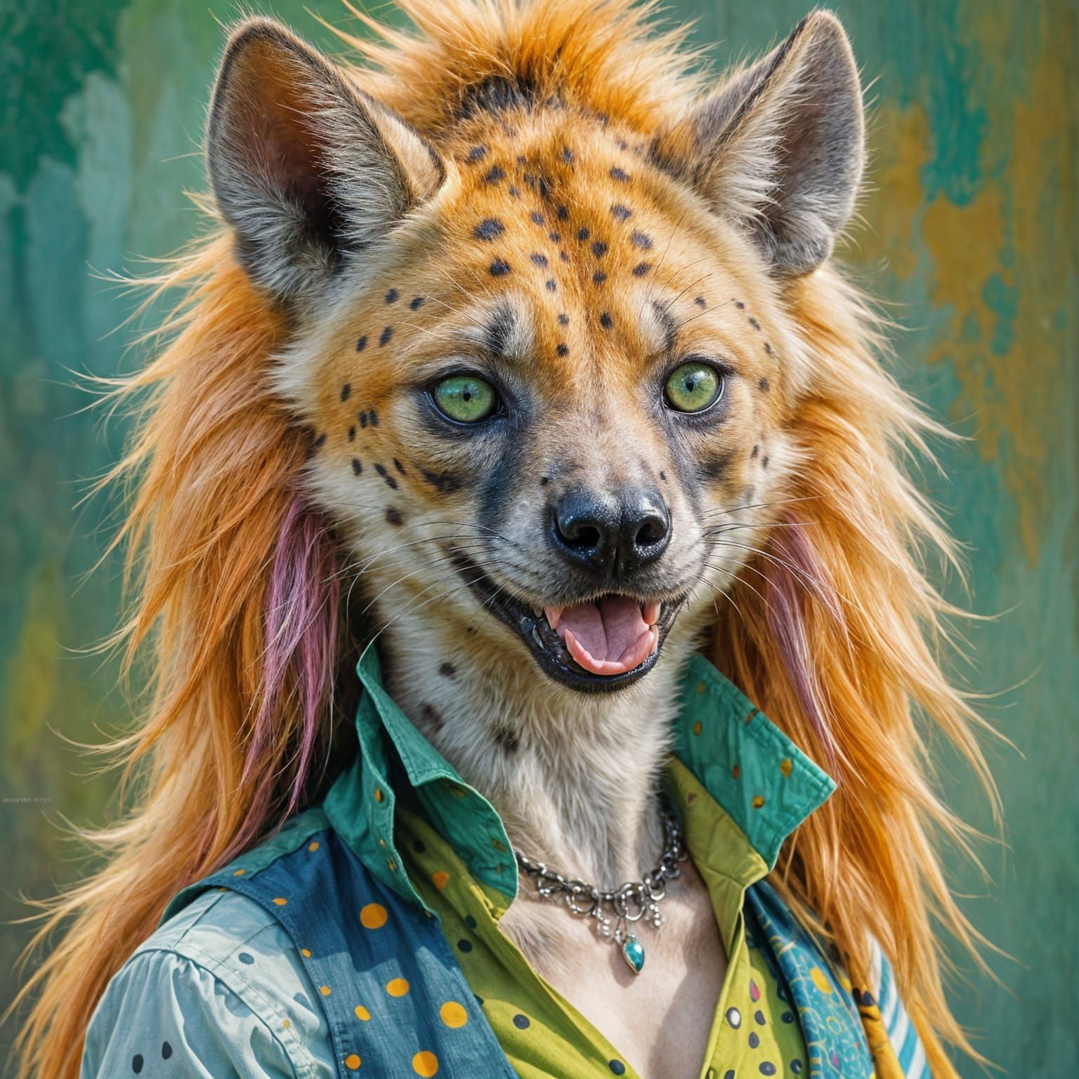 Vibrant Furry She-Hyena with Punk Attitude