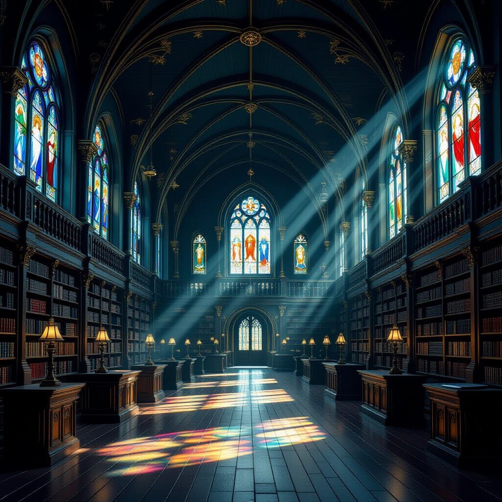 Empty Magical School Hall with Ethereal Light
