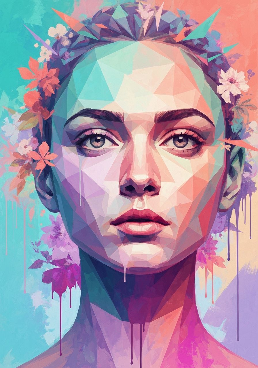 Surreal Portrait of Faceted Polygons in Pastel Colors