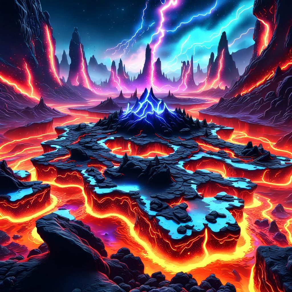 Neon Lava and Electricity Galaxy: Fantasy Concept Art