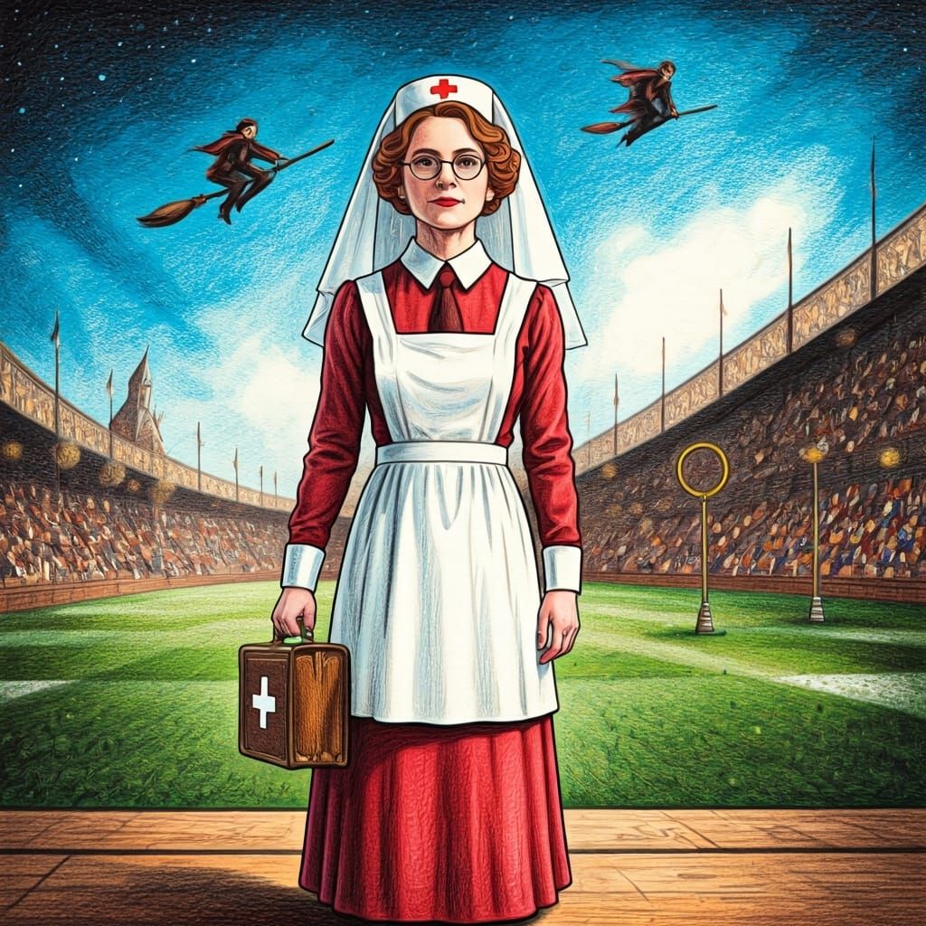 Madam Pomfrey at Quidditch, Storybook Illustration