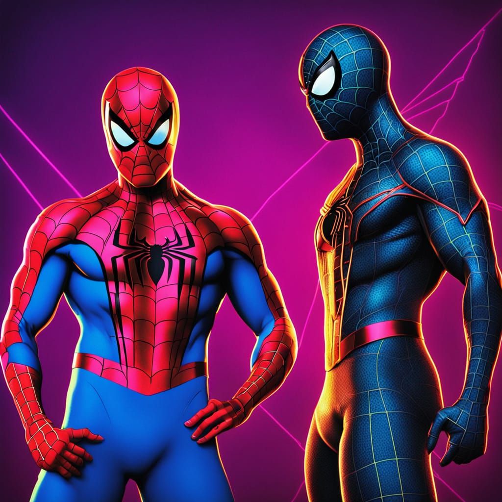 Spider-Man vs. The Spot in Synthwave Neon Style