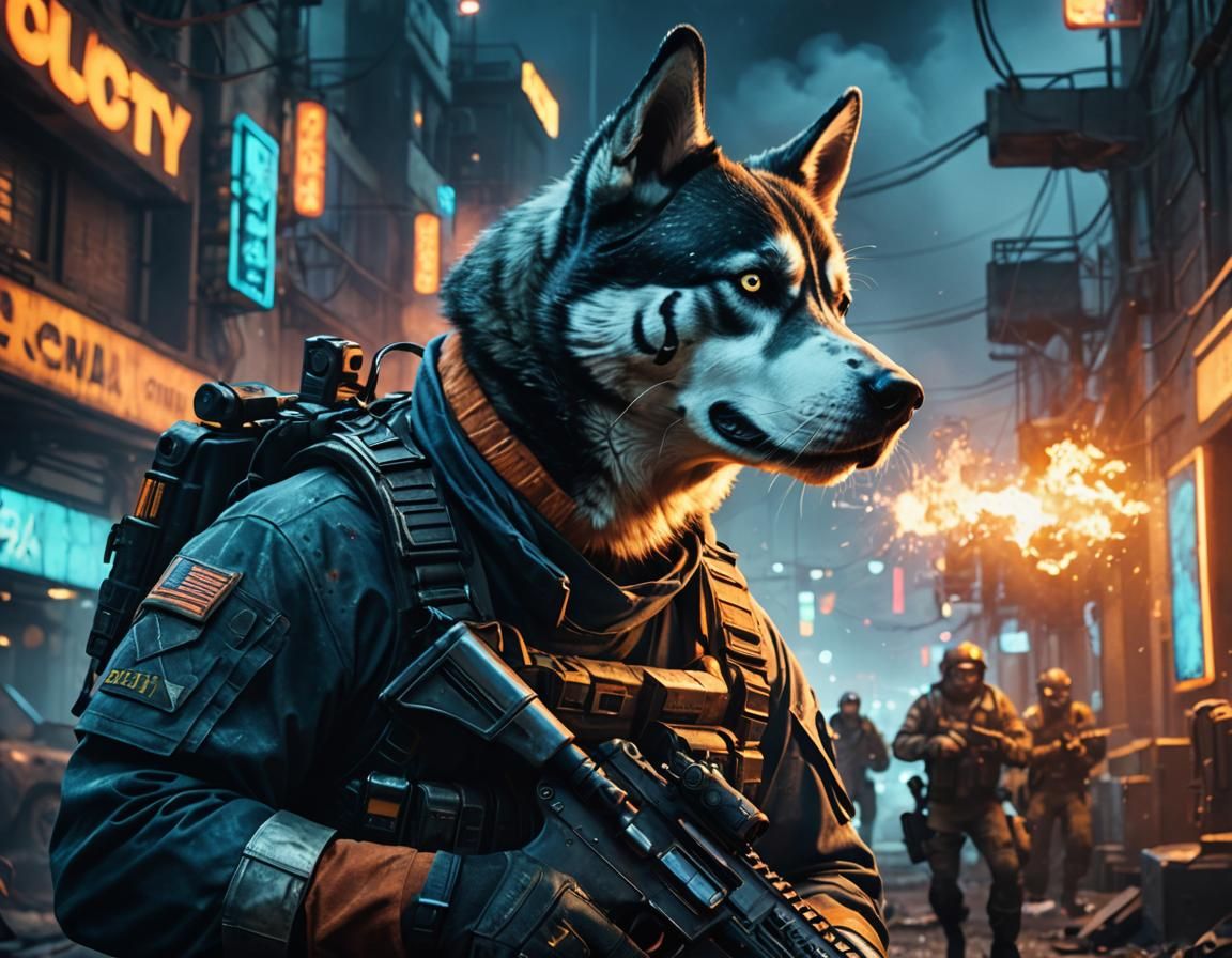 Cyberpunk Husky Soldier in Call of Duty Style