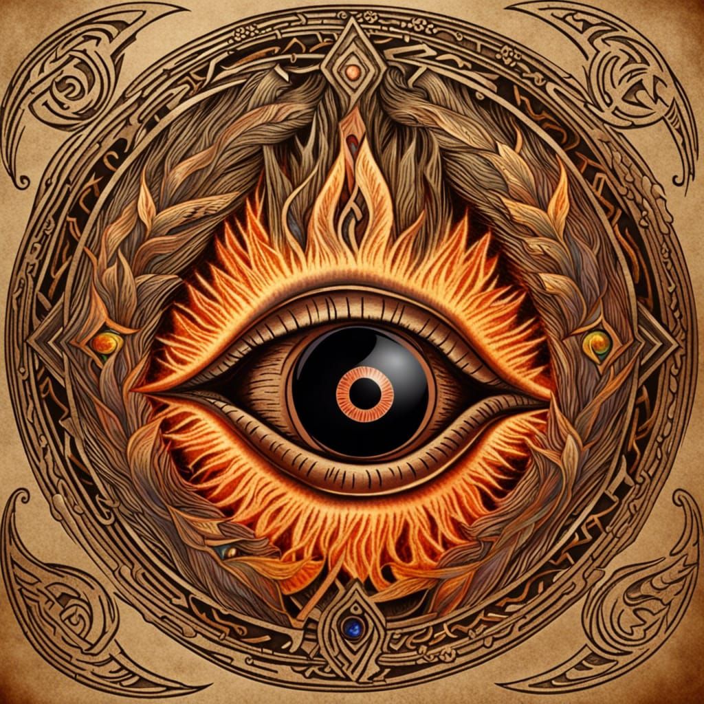 Fiery Bronze Eye with Norse Runes