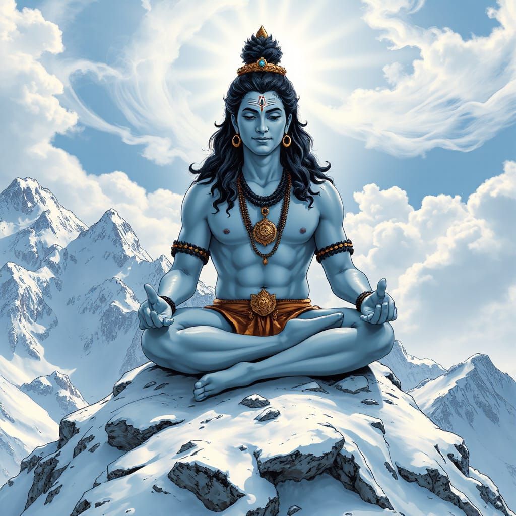 Lord Shiva in Serene Blue Meditation