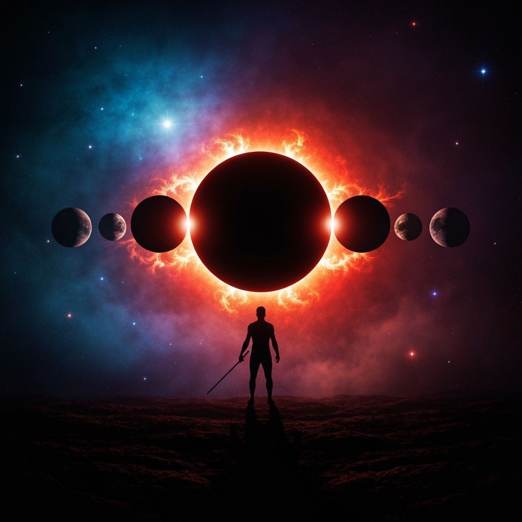 Lone Figure Under Eclipsed Sun in Baroque Style