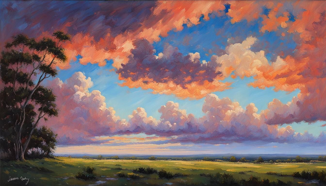 Dramatic Sky Oil Painting in Realistic Style