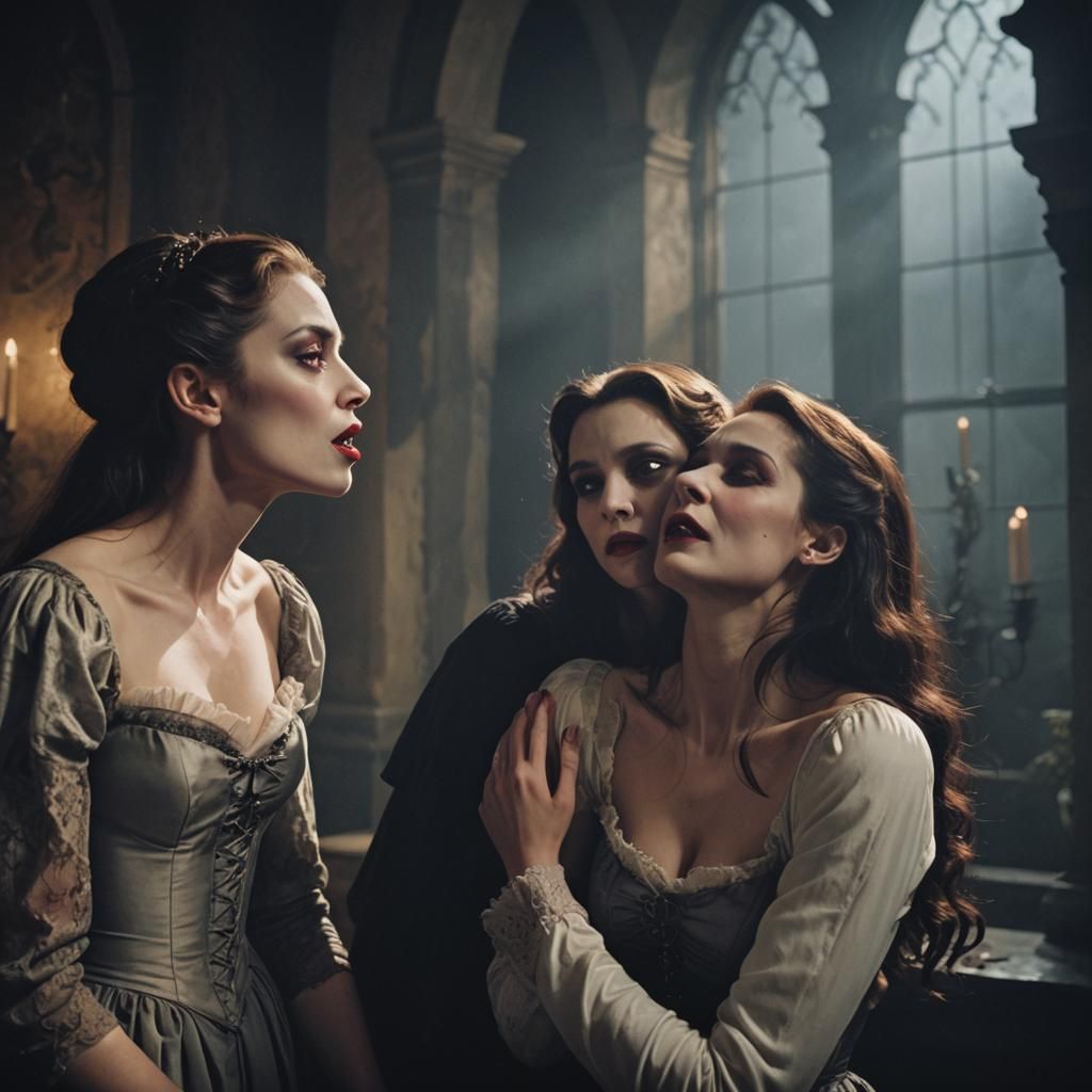 Vampire Kiss in Castle Bedroom: Cinematic Still