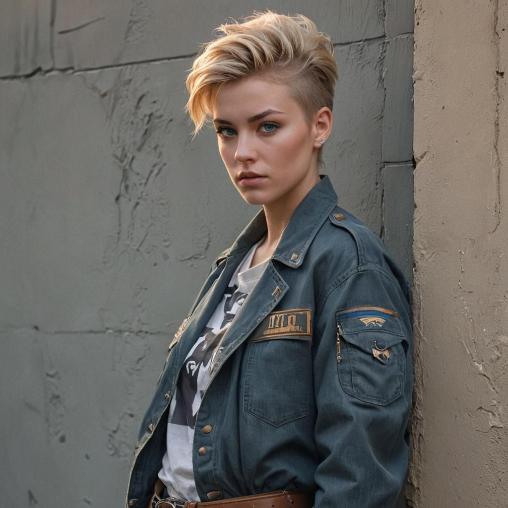 Woman with Faux Hawk in a City Alley, Digital Art