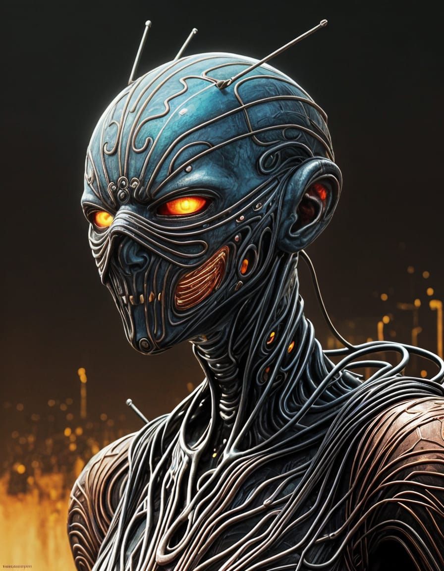 Biomechanical Cyber-Warrior in Graffiti Art Style
