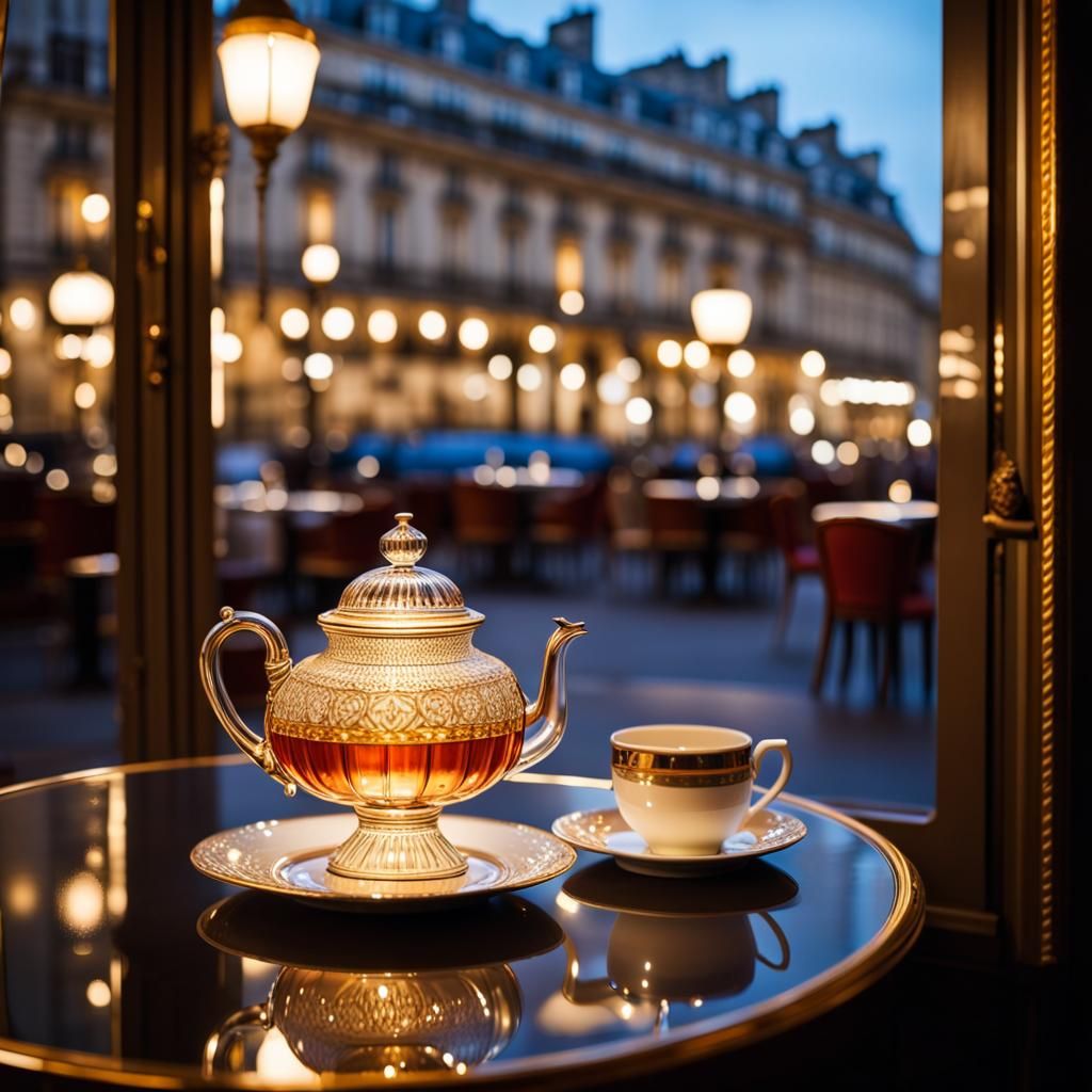 Parisian Cafe Interior at Night in Historicism Style