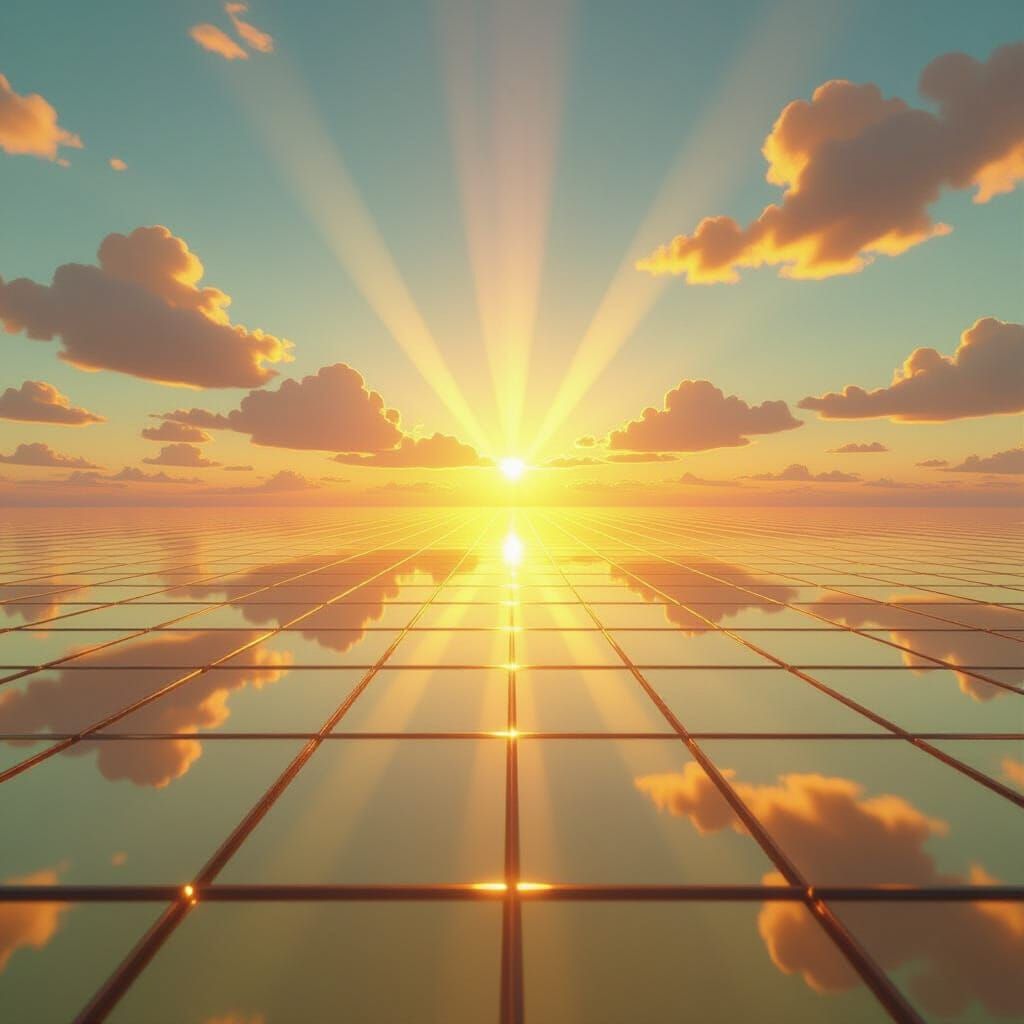 Golden Glass Plains Under Refracting Sunlight