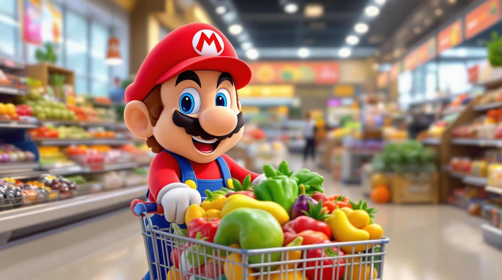 Mario in a Grocery Cart in 3D