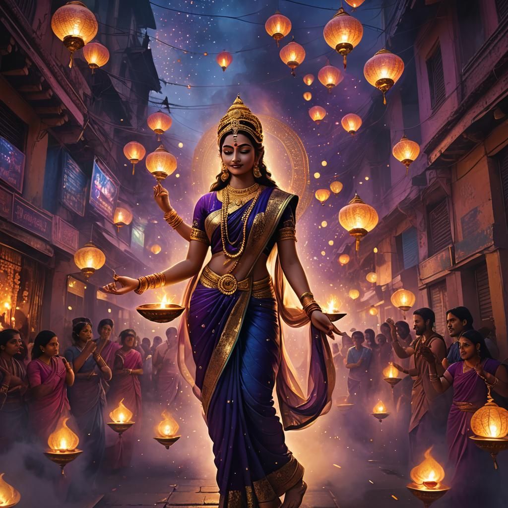 Goddess Laxmi's Divali Descent: Fantasy Concept Art