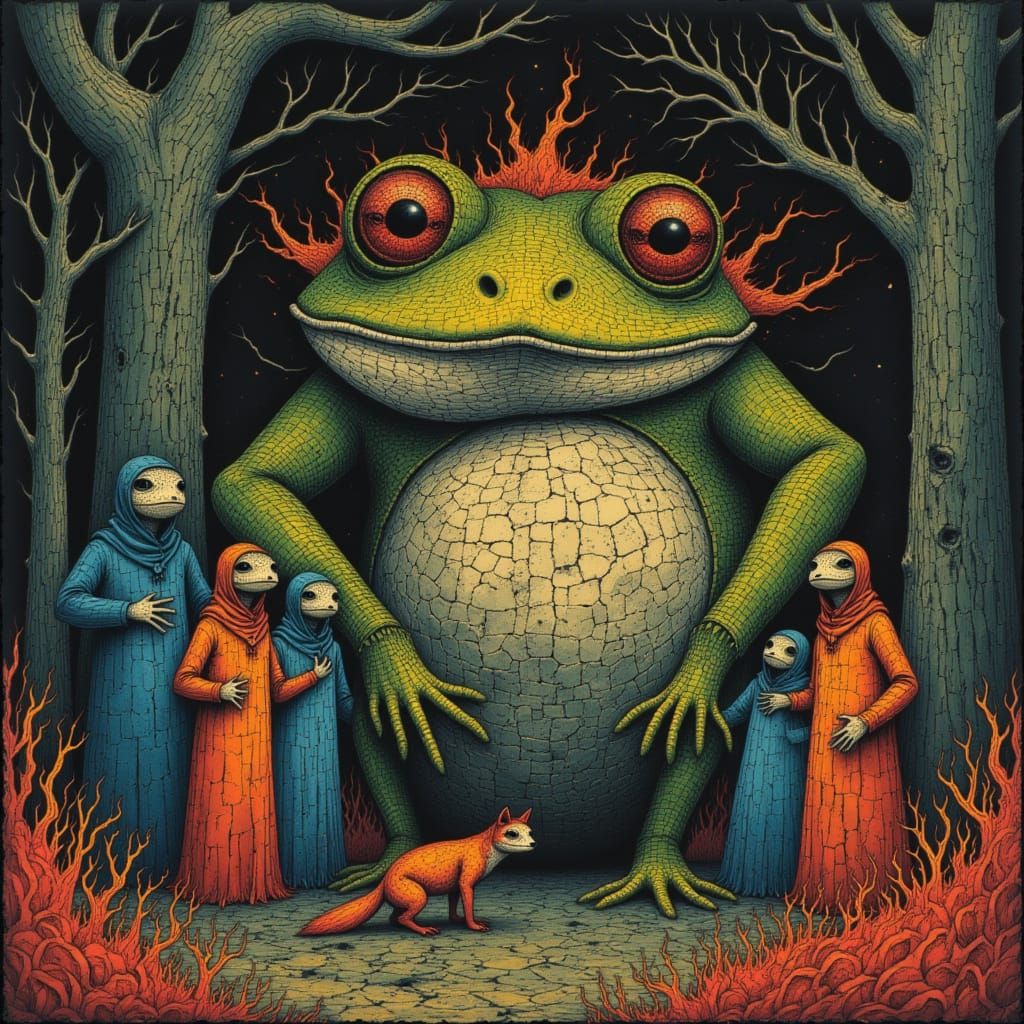 Giant Toad and Fox Bride in Forest, Matisse Style