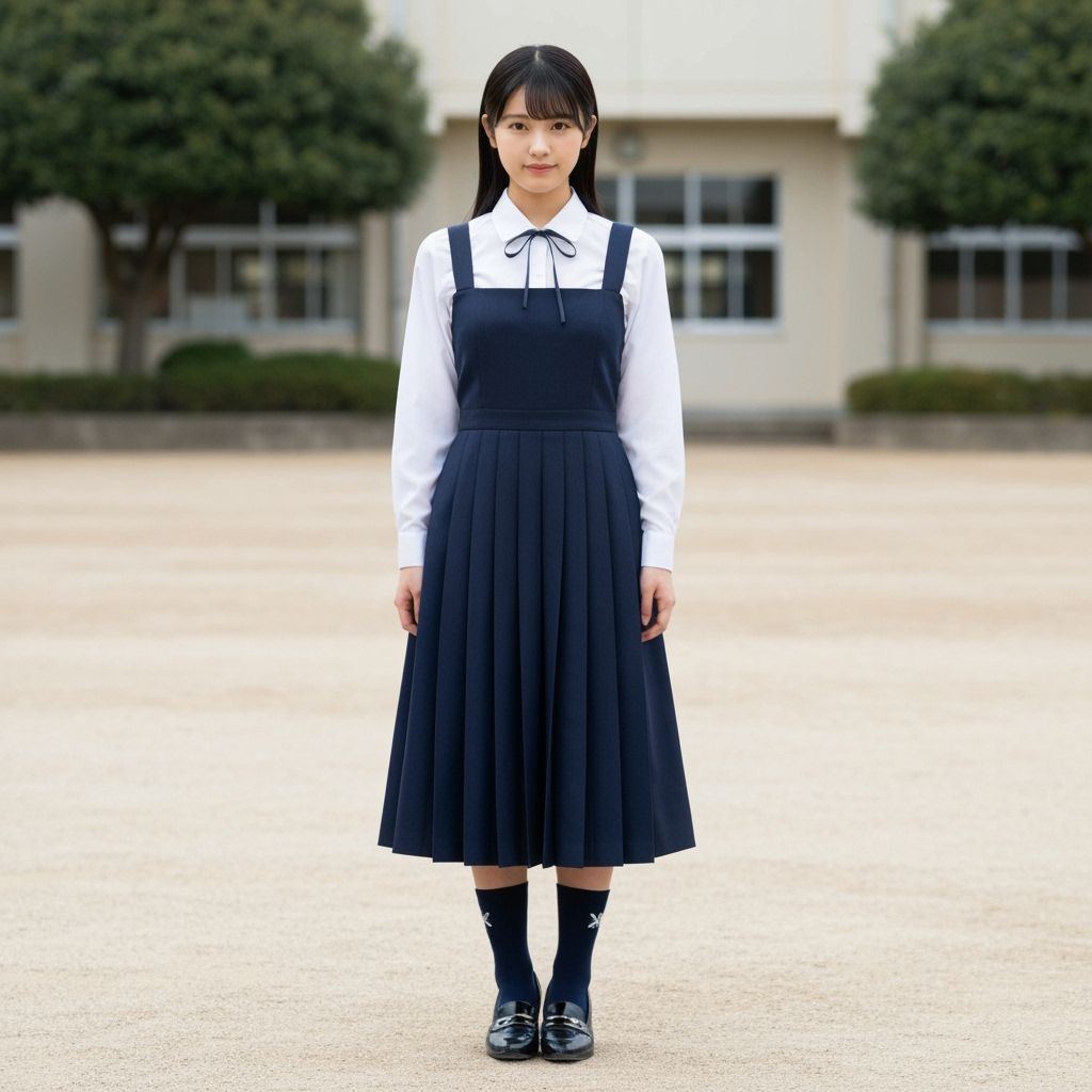 Japanese Schoolgirl in Stylish Uniform with Unique Blouse