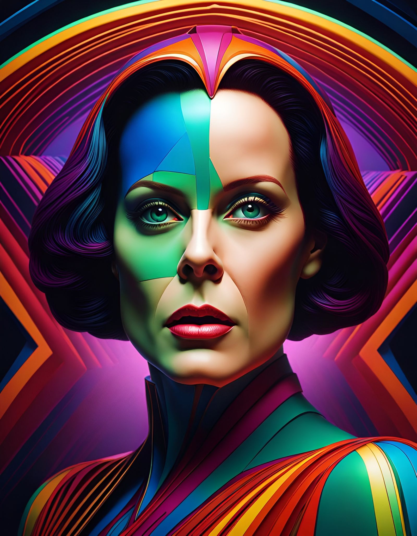 Geometric Art: Alien Woman in Abstract 3D Rendering