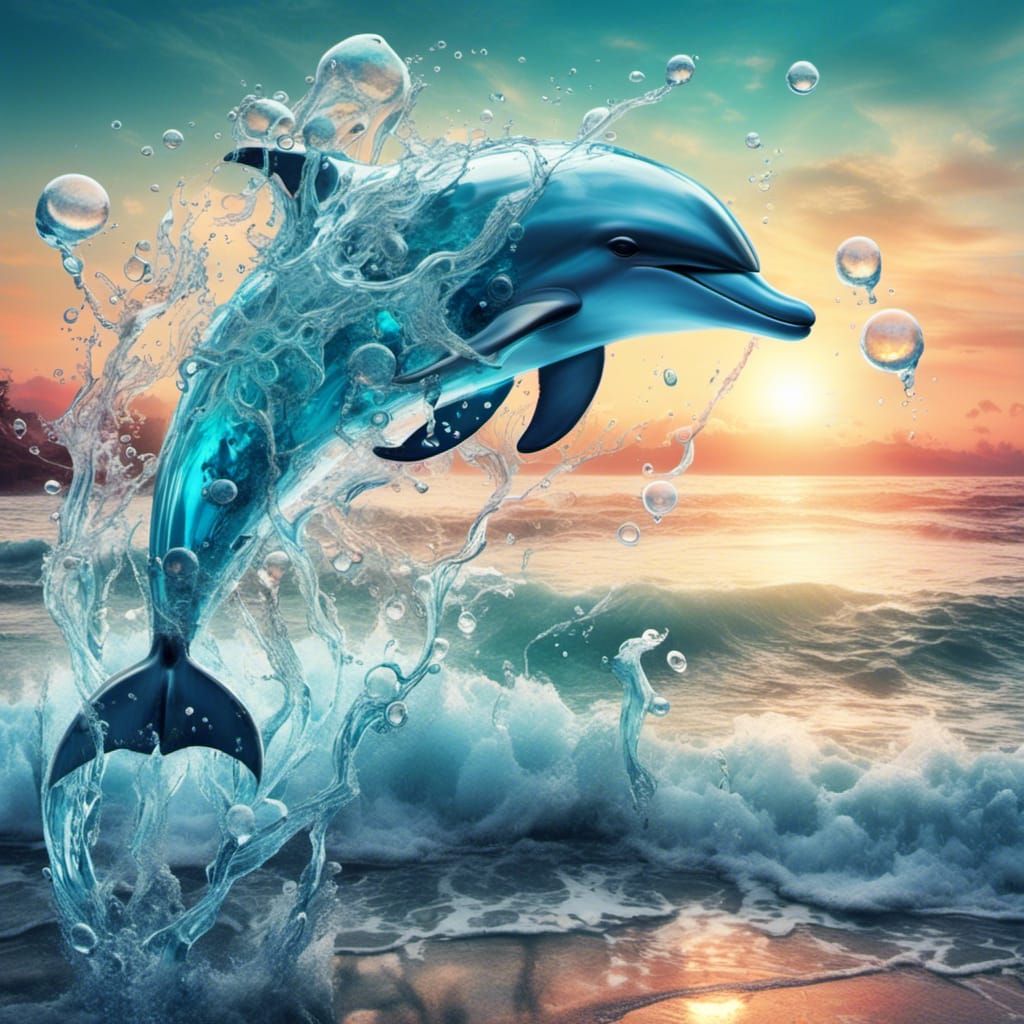 Translucent Dolphin Double Exposure at Beach Sunrise