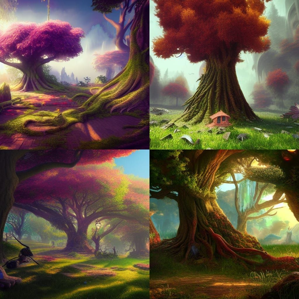 Resting Under a Tree in a Psychedelic Landscape