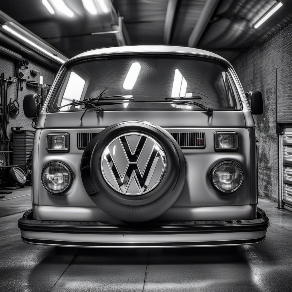 Hyperrealistic VW T3 Car Logo in Garage