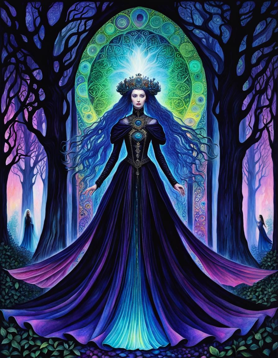 Celtic Banshee in Dark Forest: Art Nouveau Ethereal Fantasy