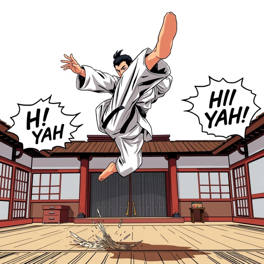 Manga Karate Master Mid-Air Kick