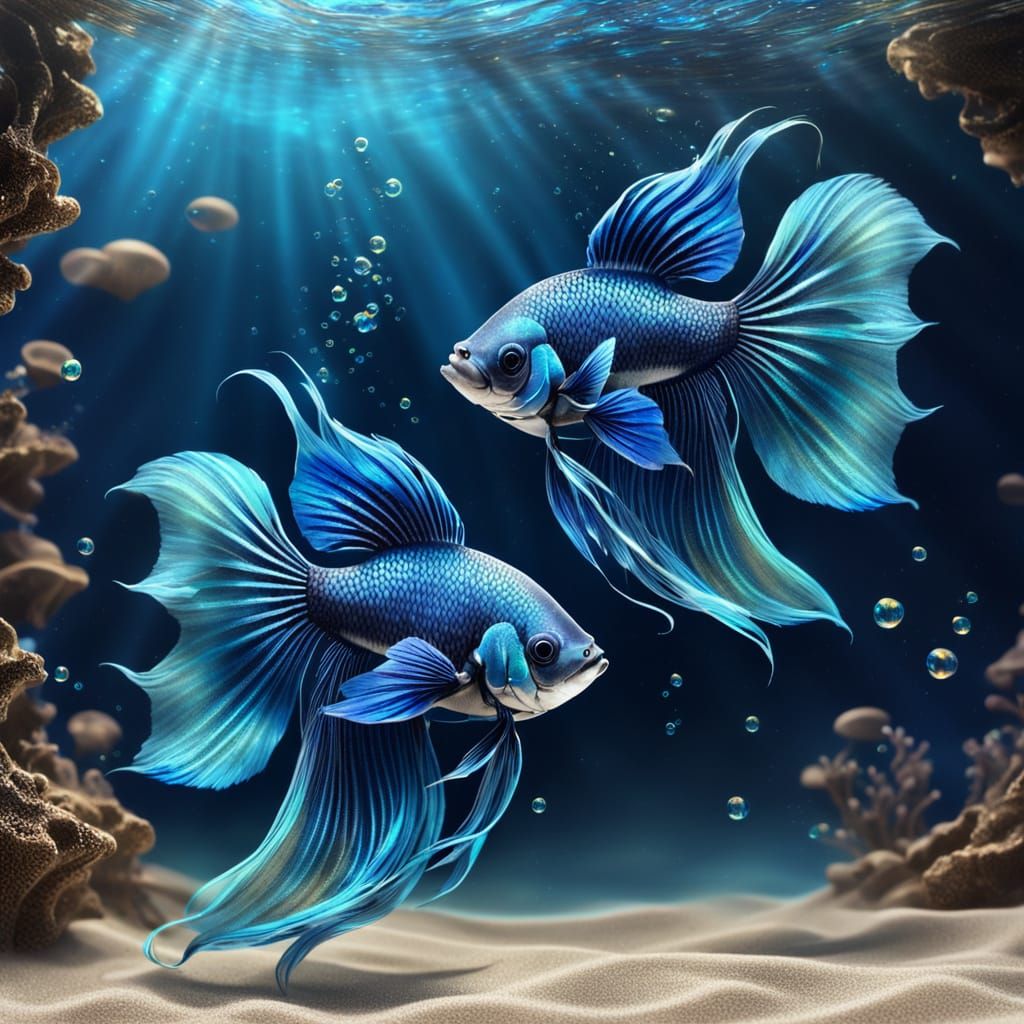 Glowing Blue Betta Fish Underwater Fantasy