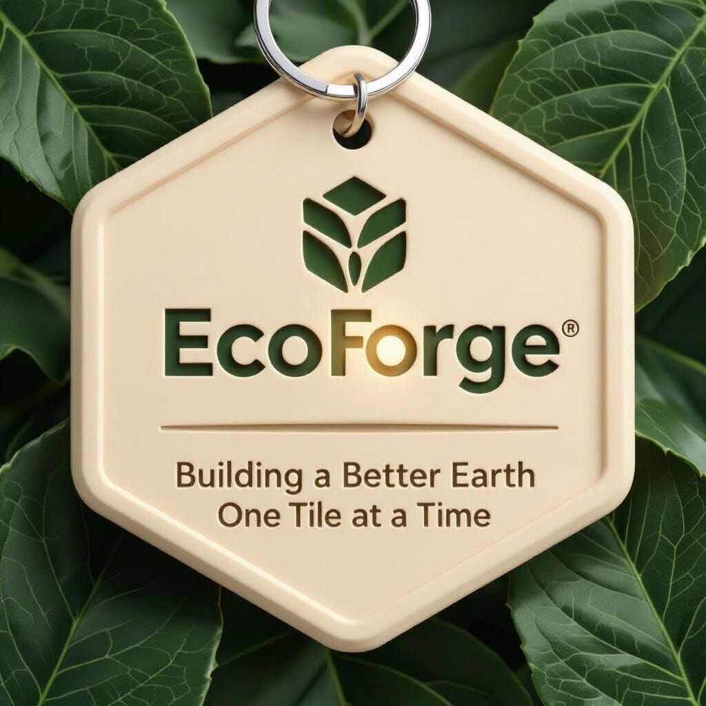 EcoForge Hexagon Keychain 3D Render with Leafy Background