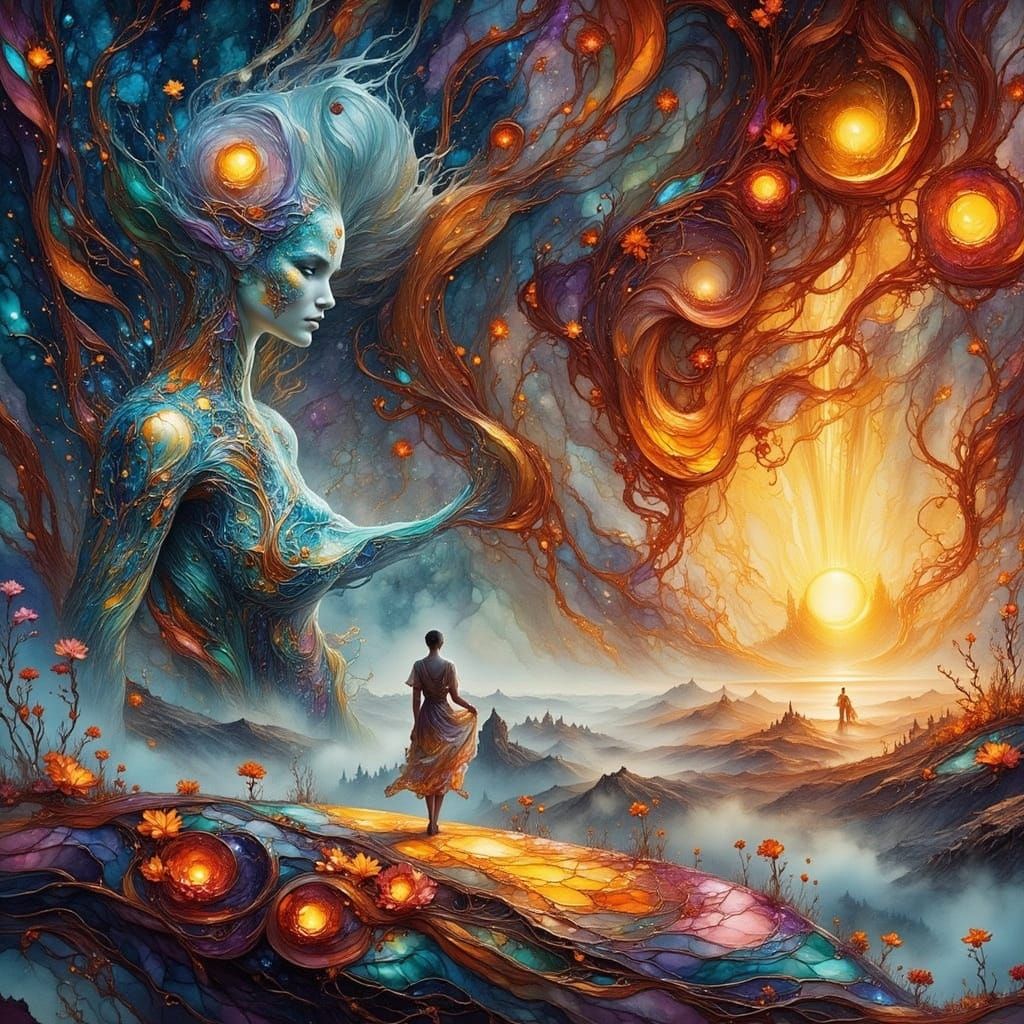 Neon Woman in Futuristic Dreamscape: Digital Art