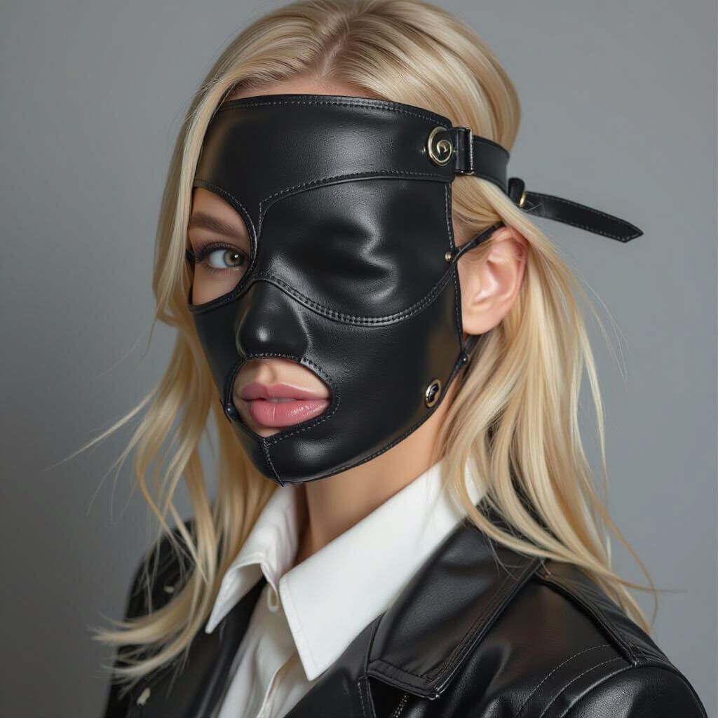 Blonde Woman in Leather Mask Portrait