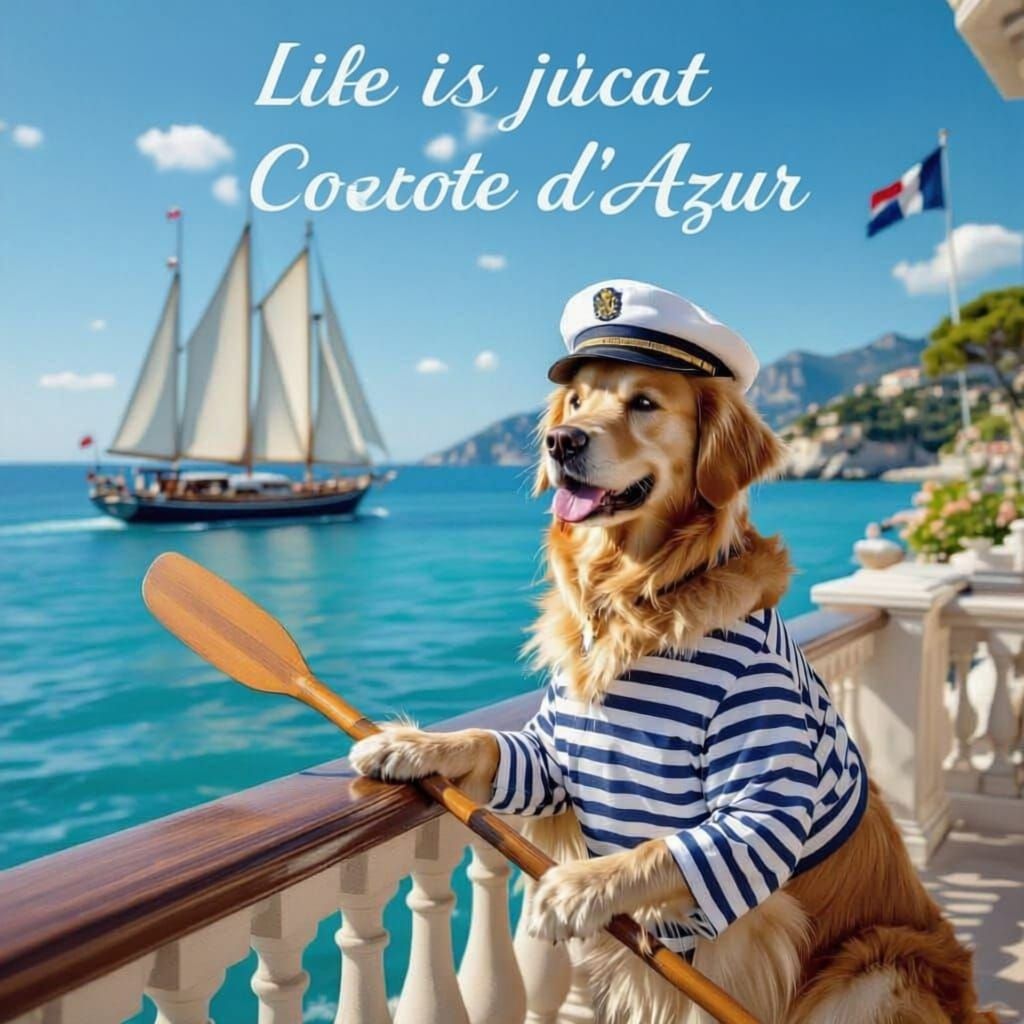 Golden Retriever Captain on French Riviera Balcony