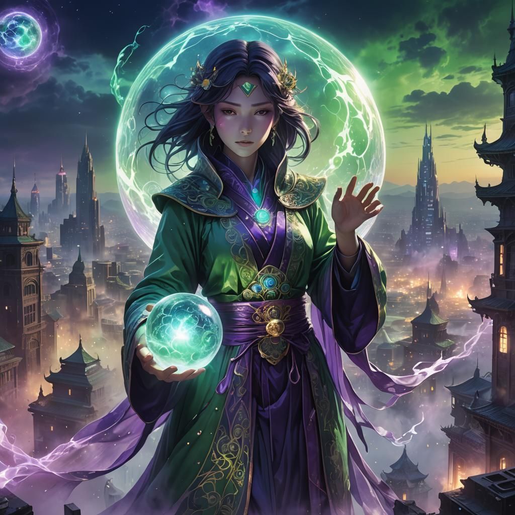 Oracle's Orb Reveals City Destruction in Anime Style