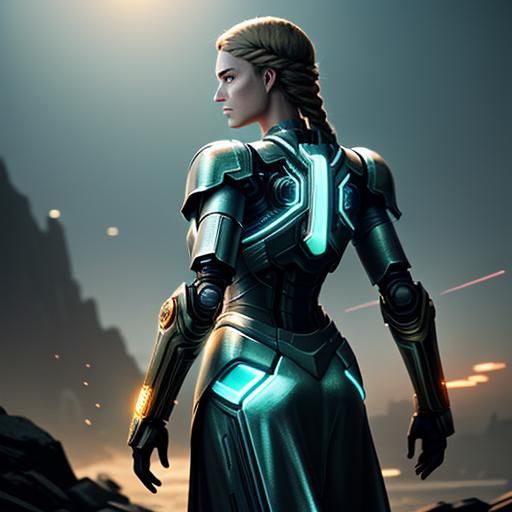 Cybernetic Woman in Power Armor: Digital Concept Art