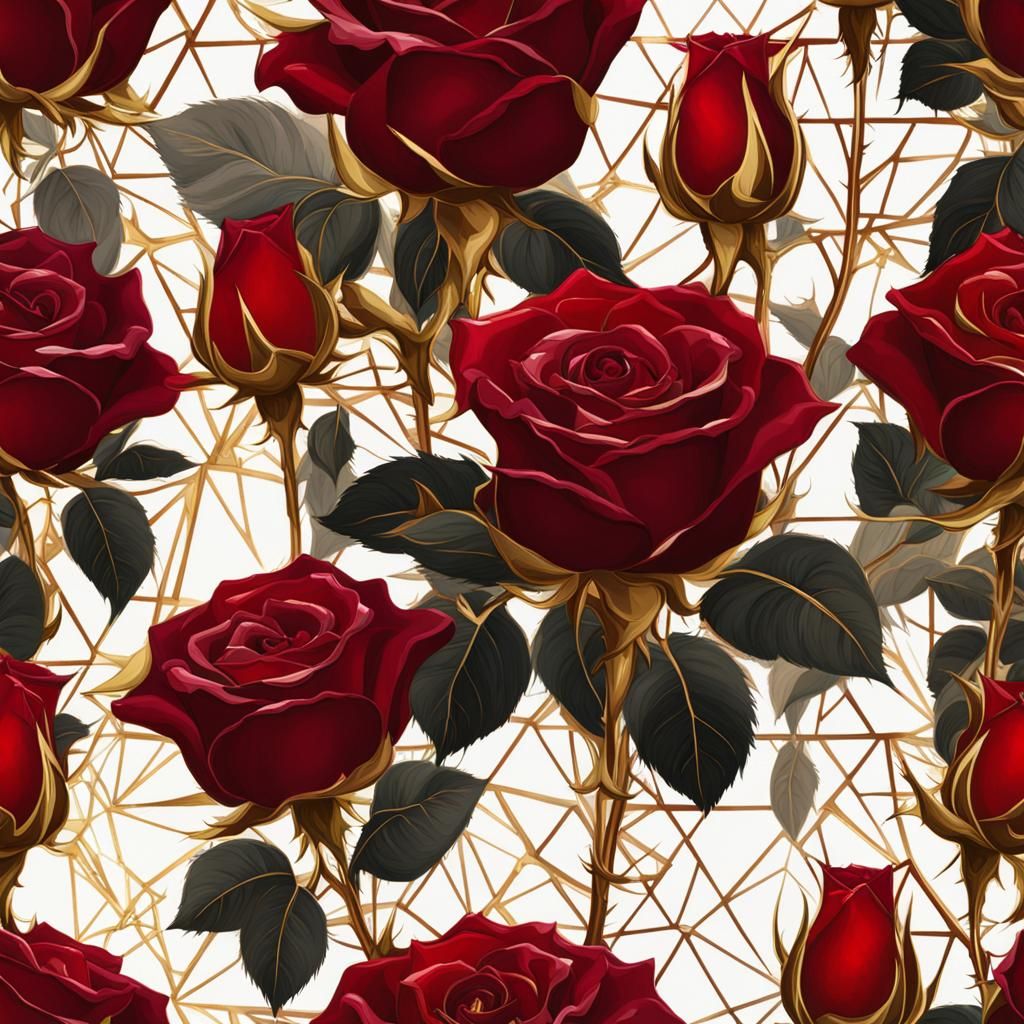Dark Red Rose in Golden Prism