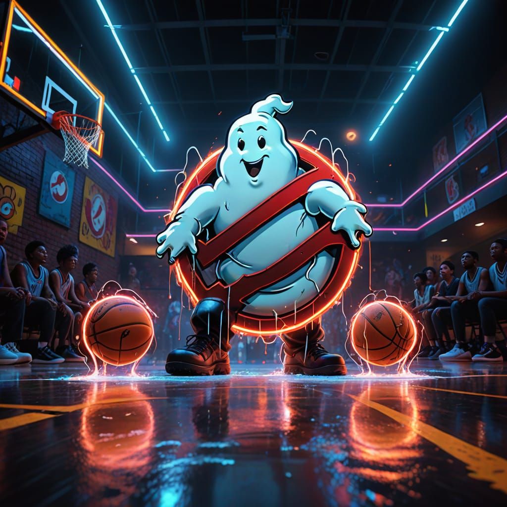 Ghostbusters Logo Plays Basketball: Street Art Style