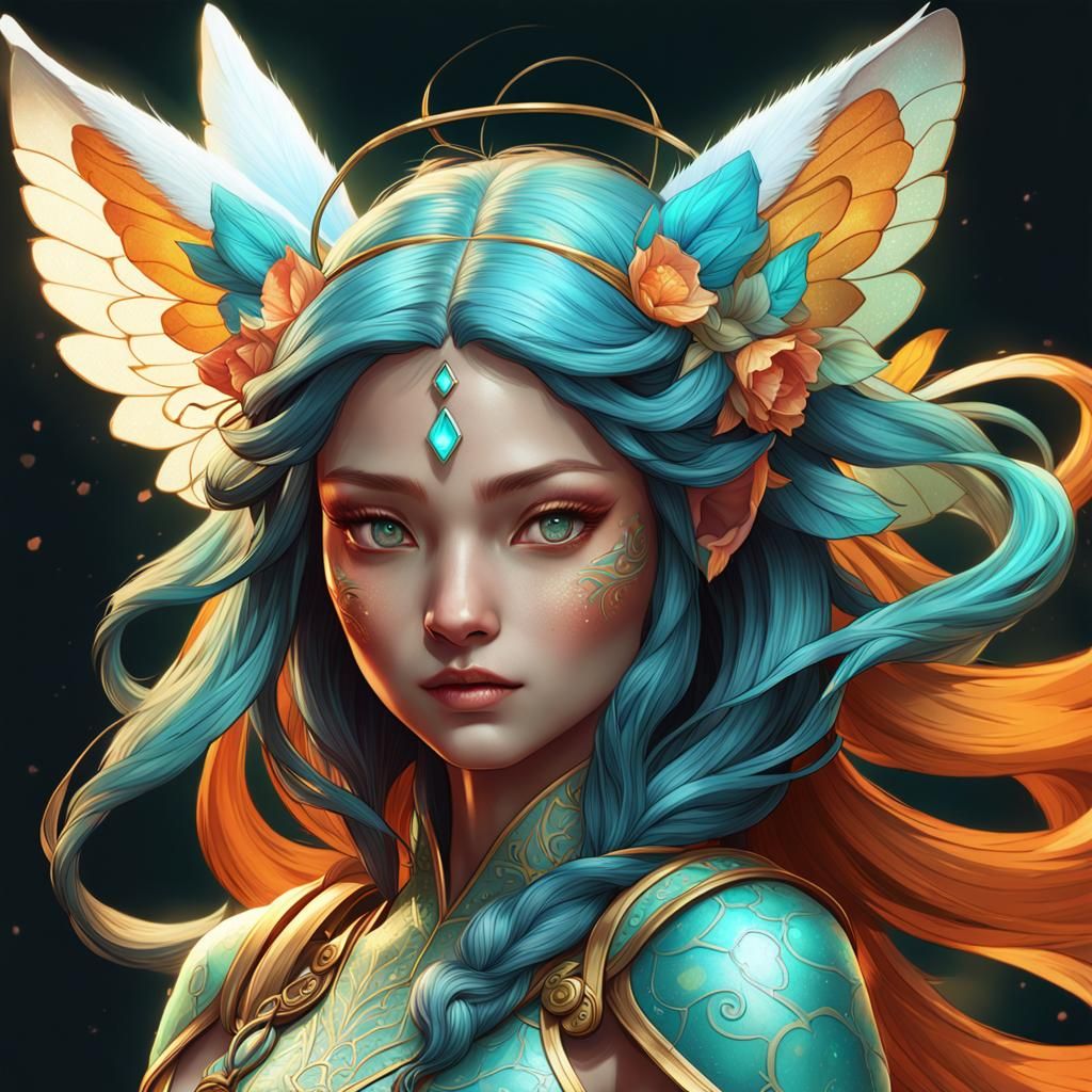 Kitsune Fairy Hybrid Portrait in Detailed Splash Art