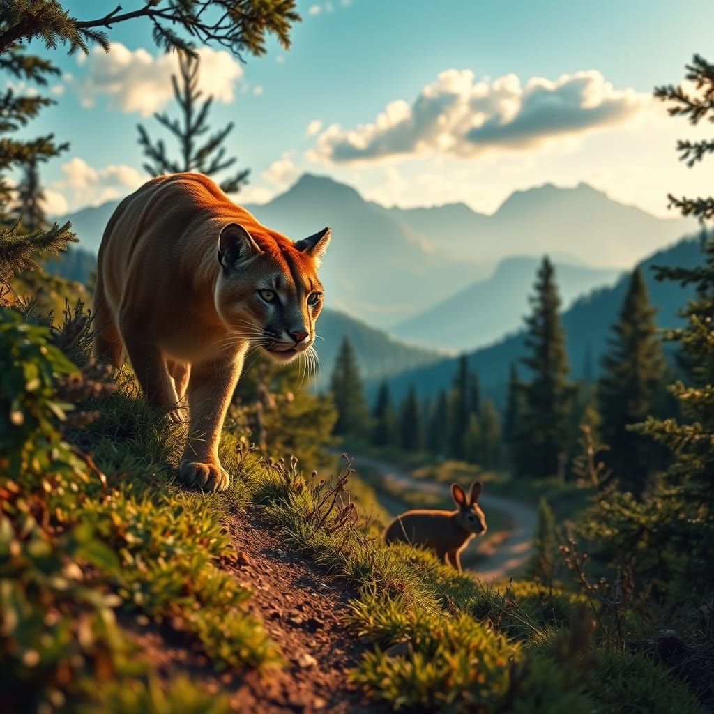 Majestic Puma Watches Hiking Trail in Futuristic Landscape
