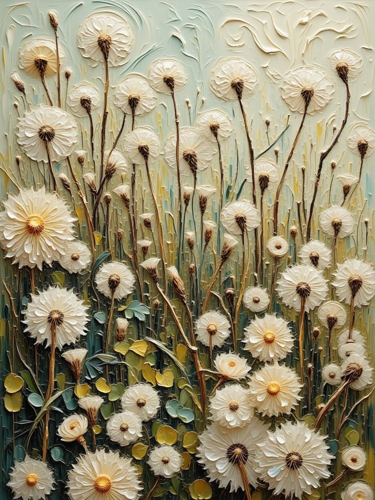 Dandelion Seeds Scatter in Ethereal Landscape as Impressioni...